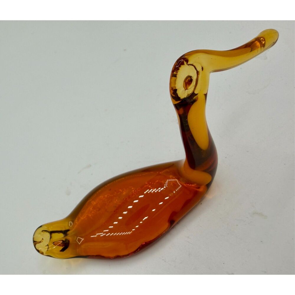 Vintage Golden Art Glass Duck Figurine Hand Blown MCM Decor